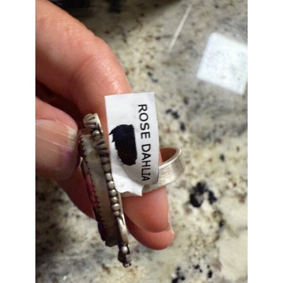 Artisan Rose Dahlia Southwest Mosaic Carved Adj Sterling Silver Statement Ring - Picture 2 of 10